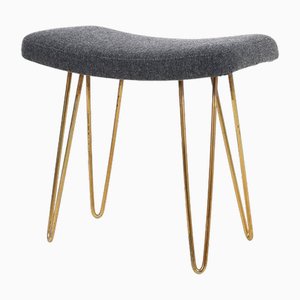 Mid-Century Modern Stool with Original Brass Hairpin Legs, 1950s