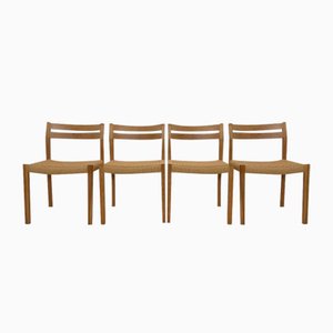 Model 404 Dining Chairs in Oak and Paper Cord by Niels Otto (N. O.) Møller, Denmark, 1970s, Set of 4