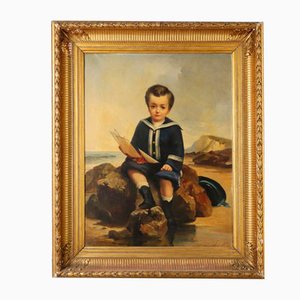 Northern European Artist, Portrait of Child, Oil on Canvas, Framed