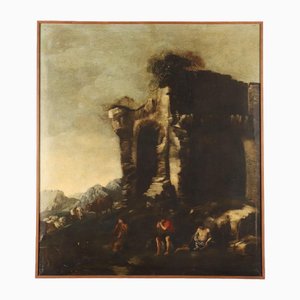 Landscape with Ruins and Figures, Oil on Canvas