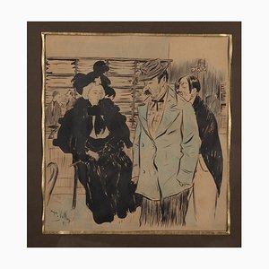 Jacques Villon, Pomeriggio alle Galeries Lafayette, Acquarello originale firmato