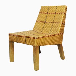 French Tri-Tone Woven Rattan Lounge Chair, 1970s