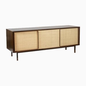 Sideboard in Wenge, Raffia and Lacquered Metal, 1970s
