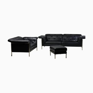 Set di divani DS 540 in pelle nera di De Sede, 2009, set di 3