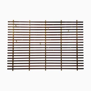 Mid-Century Slatted Coat Rack with Brass Hooks attributed to Jules Wabbes, Belgium, 1950s