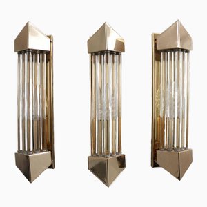Art Deco Glass & Brass Wall Lights in the style of Honsel, Set of 3