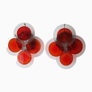 Space Age Disc Wall Lights in Red Murano Glass by Vistosi, 1970s, Set of 2