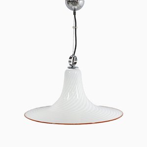 Lámpara colgante italiana de vidrio blanco, años 70