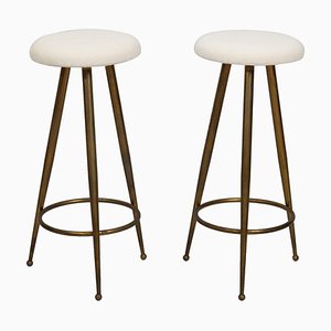 Brass and Alpaca Velvet Bar Stools attributed to Gio Ponti, Italy, 1950s, Set of 2