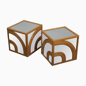 Tables Cube en Rotin et Miroir de Vivai Del Sud, 1970d, Set de 2