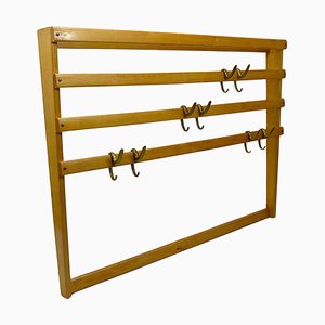 Large Mid-Century Coat Rack in Beech with 8 Brass Hooks attributed to Carl Auböck, 1950s