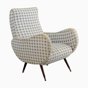 Mid-Century Wood and Fabric Armchair in the style of Marco Zanuso, Italy, 1950s