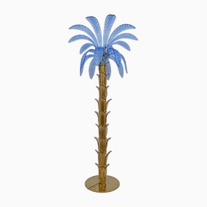 Lampada da terra a forma di palma in vetro di Murano e ottone, anni '70