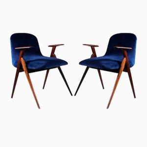 Suite de Chaises Vintage en Velours Bleu
