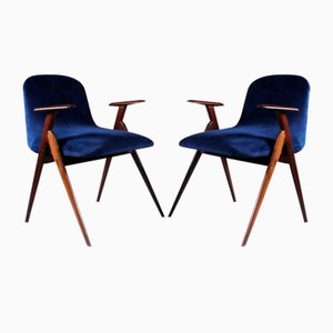 Vintage Blue Velvet Chairs, Set of 2