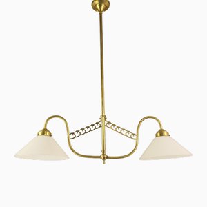 Art Deco 2-Arm Brass Pendant Lamp, Vienna, 1920s