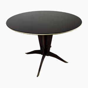 Table de Salle à Manger Ronde en Bois et Verre de Fabrication, Italie, 1950s