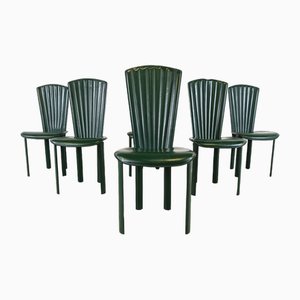 Vintage Green Leather Dining Chairs, 1980s, Set of 6