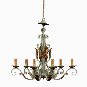 Art Deco French Wrought Iron Chandelier attributed to Gilbert Poillerat, 1950s