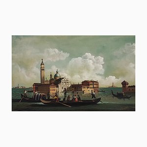 Moretti, Lagune de Venise animée, Oil on Canvas, Framed