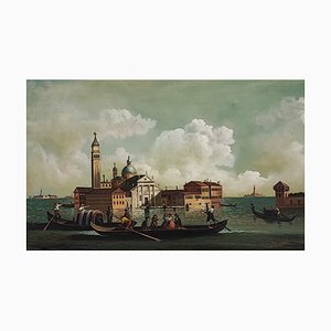 Moretti, Lagune de Venise animée, Olio su tela, Con cornice