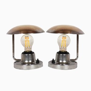 Lampade da tavolo in stile Bauhaus in metallo cromato di Napako, anni '40, set di 2