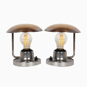 Lampade da tavolo in stile Bauhaus in metallo cromato di Napako, anni '40, set di 2