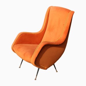 Italian Lounge Chair in Orange Velvet by Aldo Mordelli for ISA, 1950s