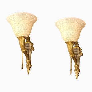 Bronze & Murano Glass Sconces, 1950s, Set of 2