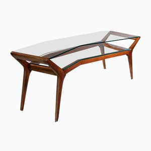 Italian Asymmetrical Wood and Glass Coffee Table, 1950s