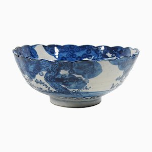 Cuenco Meiji de porcelana azul y blanca, Japón, década de 1890