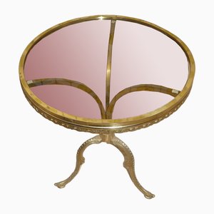 Table d'Appoint Ronde Hollywood Regency en Laiton et Bronze, 1960s