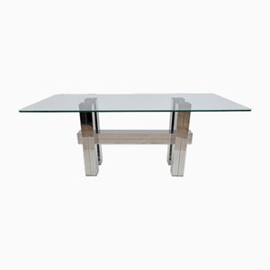Mid-Century Modern Italian Steel and Glass Dining Table, 1980s