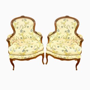 French Louis XV Bergere Armchairs in Carved Wood, 1750, Set of 2