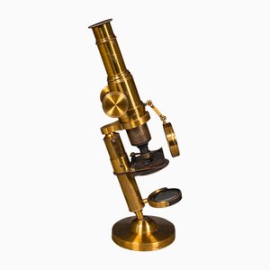 Antique English Brass Cased Scholar's Microscope Scientific Instrument, 1920