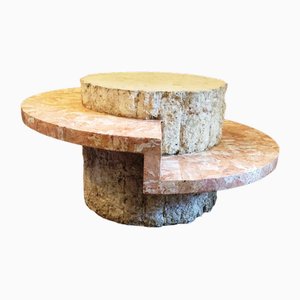 Round Coffee Table in Travertine Veneer from Maitland-Smith, 1970s