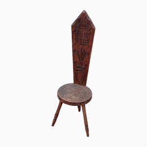 Antique English Carved Oak Spinning Chair