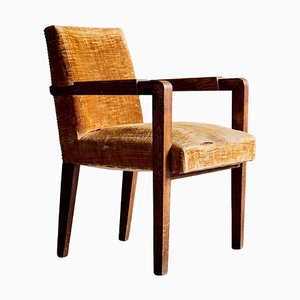 Art Deco Armchair in Oak and Mustard Upholstery, France, 1940s