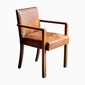 Art Deco Armchair in Brown Faux Leather attributed to Francis Jourdain, 1940s