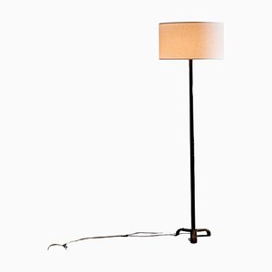 Leather and Metal Floor Lamp by Jacques Adnet, France, 1950s