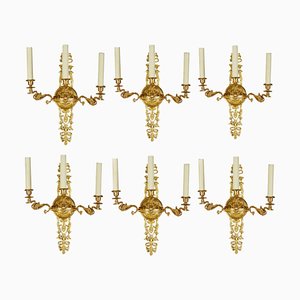 Gilded Bronze Wall Sconces with Swans, France, 20th Century, Set of 6