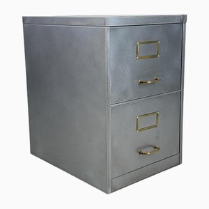 2-Drawer Filing Cabinet in Stripped Steel with Brass Handles