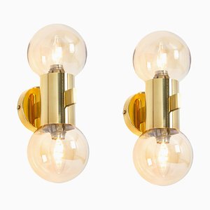 Brass and Smoked Glass Sconces in the style of Sciolari, Germany, 1970s, Set of 2