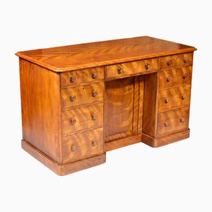 Victorian Satin Birch Kneehole Desk by Constantine & Co, Leeds, 1850s