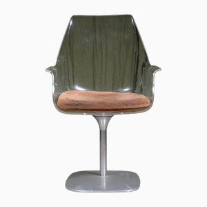 Rotating Acrylic and Cast Aluminium Desk Chair with Suede Seat, 1970s