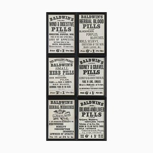 Afiches victorianos vintage de pastillas de Baldwins con marco, 1895. Juego de 6