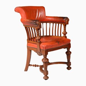 Victorian Mahogany and Leather Desk Chair by Chamberlain, King & Jones, Birmingham, 1890s