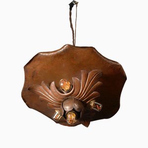 Lampada da soffitto a quattro luci Arts & Crafts Flowerhead in rame battuto, 1900
