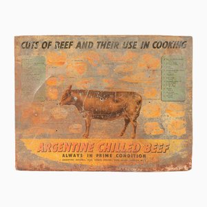 Argentinisches Gekühltes Beef Cuts Schild aus Blech, 1935
