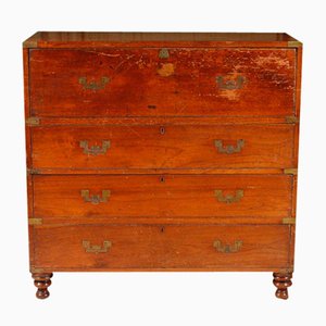 Victorian Teak Secretaire Campaign Chest, 1870s